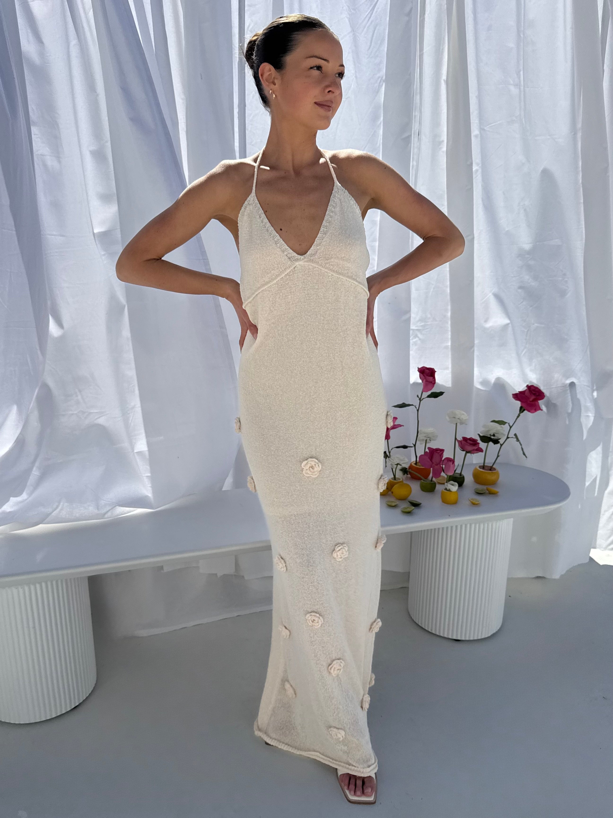 Petal drift halter dress