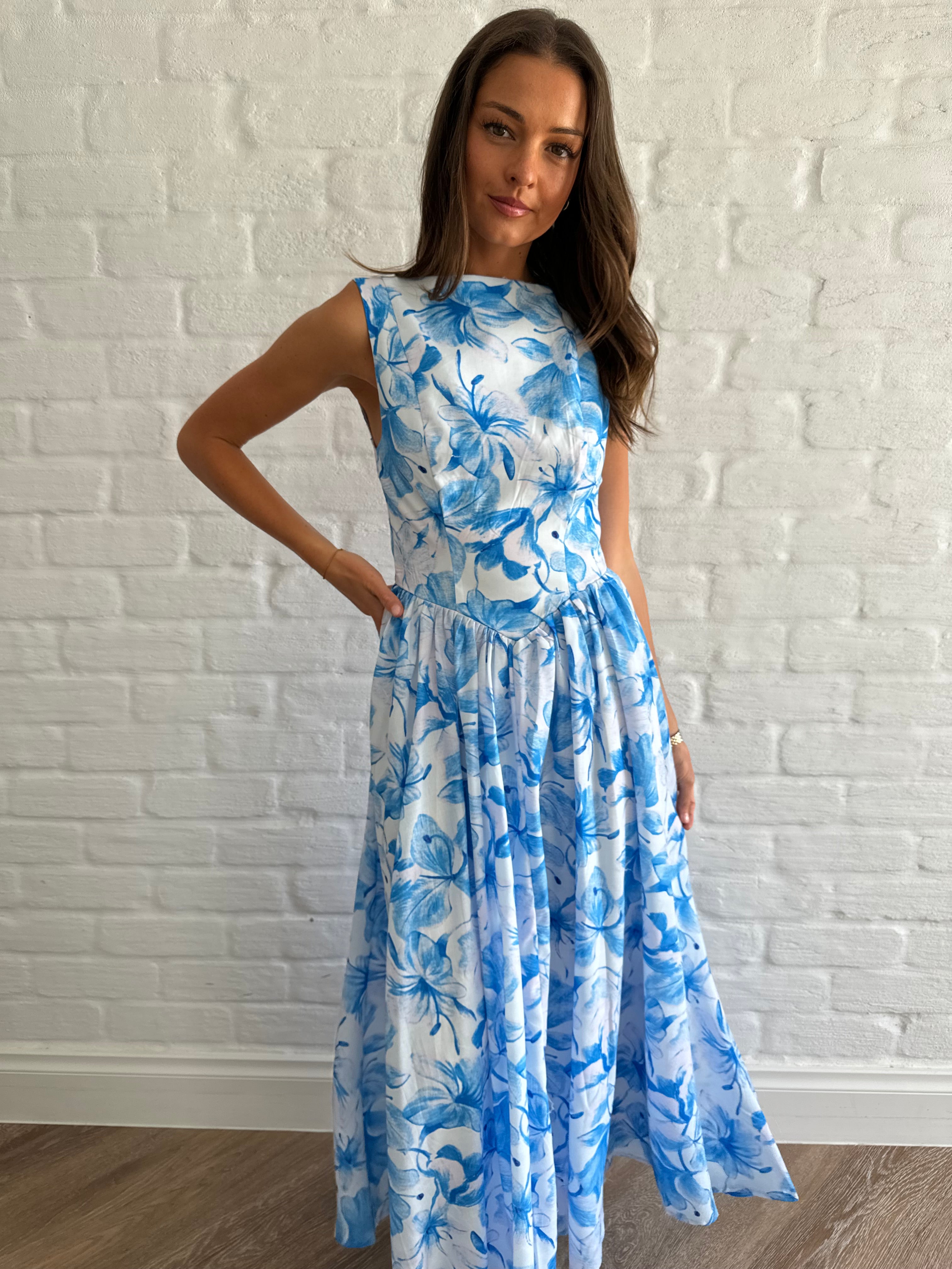 Floral state dress/Blue