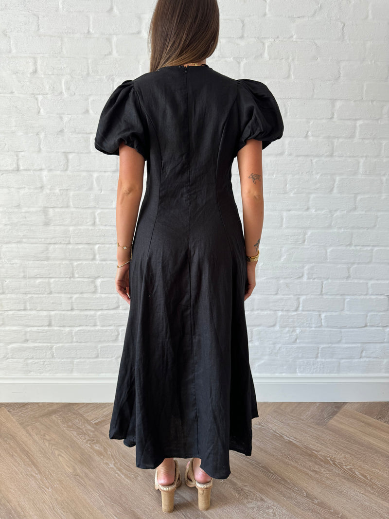 Delilah linen dress / black - rnayclothing