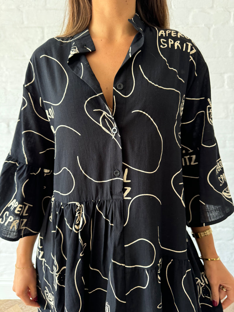 Aperol shirt dress / black