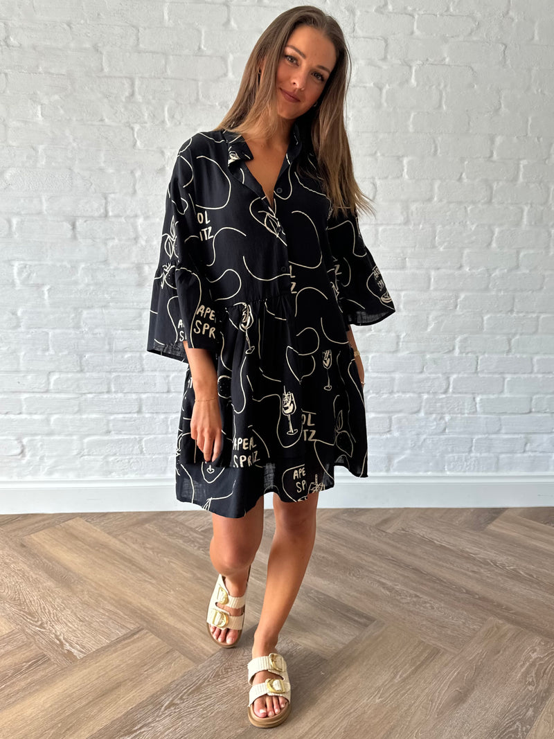 Aperol shirt dress / black