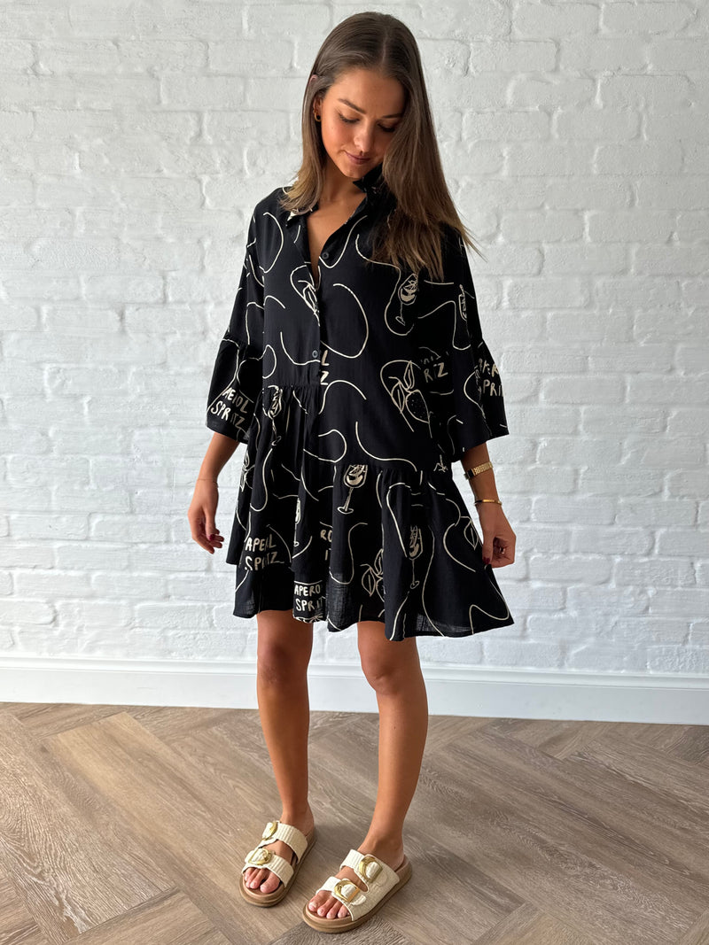 Aperol shirt dress / black