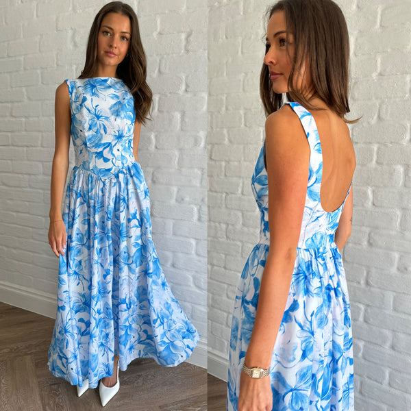 Floral state dress/Blue